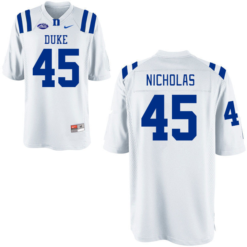 Men #45 Ozzie Nicholas Duke Blue Devils College Football Jerseys Stitched-White